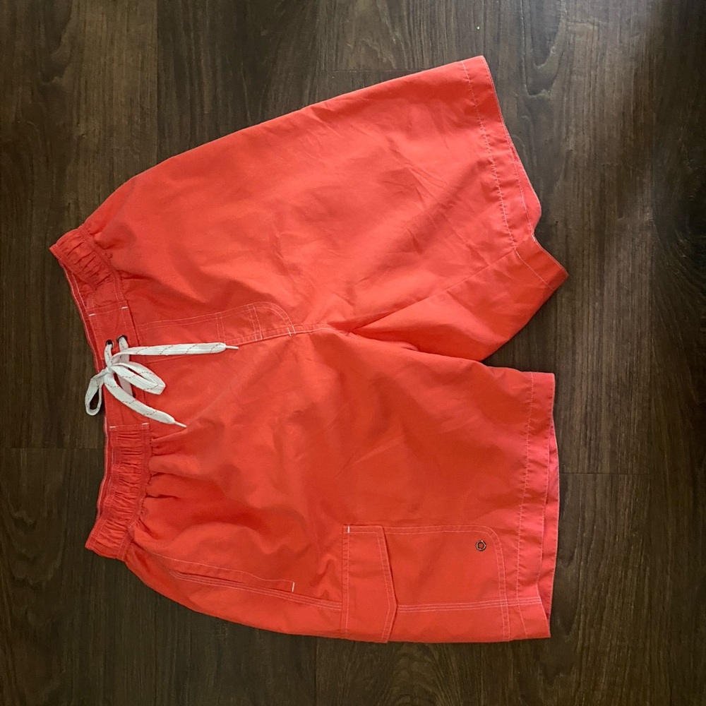 Coral Swim Shorts with White Drawstring